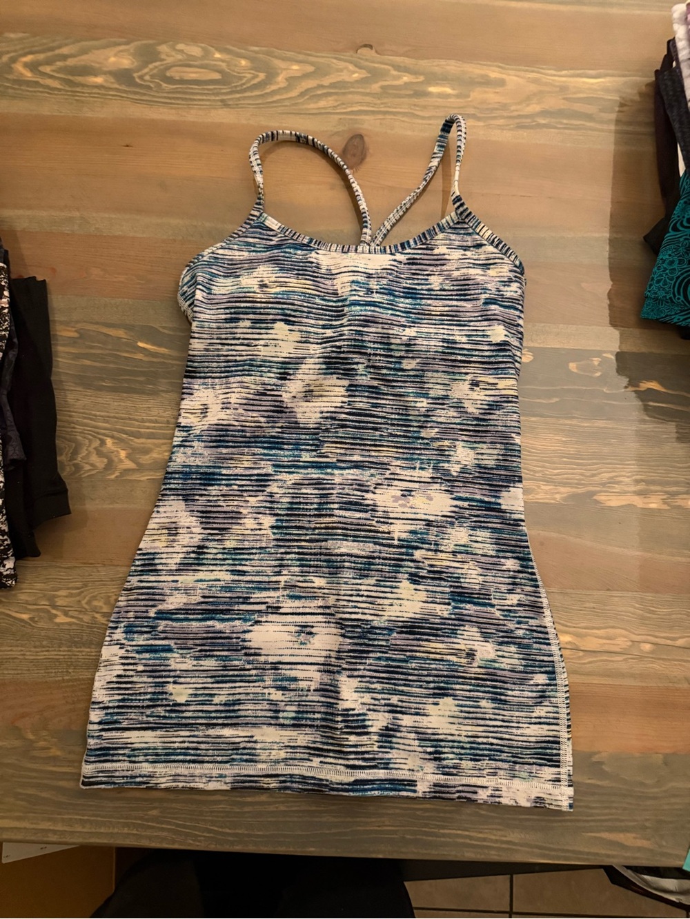 lululemon athletica Blue White purple flower Striped Y Tank Top